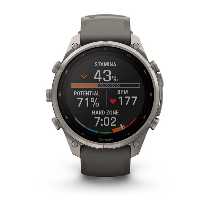 Garmin fēnix® 9 Pro Solar 47mm Unisex Pebble/Silver Titanium with Gray Silicone Band Solar Charged Display inReach® Technology Premium Multisport GPS Smartwatch - 010-04338-00