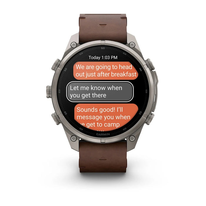 Garmin fēnix® 9 Pro 47mm Unisex Titanium with Walnut Leather Band AMOLED Display inReach® Technology Premium Connected Multisport GPS Smartwatch - 010-04336-40