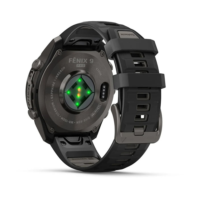 Garmin fēnix® 9 Pro 47mm Unisex Black/Pebble Gray DLC Titanium With Black Silicone Band AMOLED Display inReach® Technology Premium Connected Multisport GPS Smartwatch - 010-04336-10