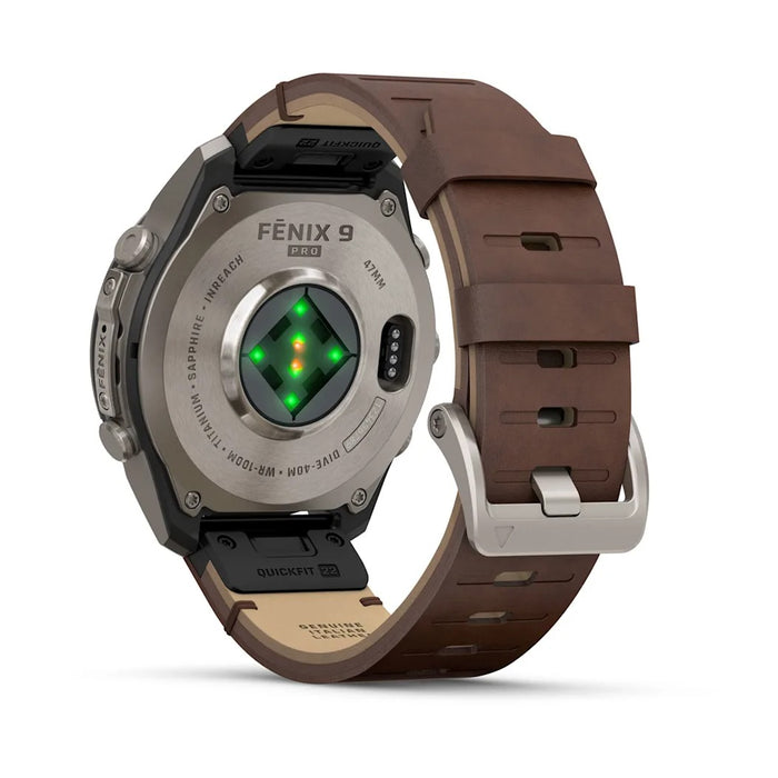 Garmin fēnix® 9 Pro 51mm Unisex Titanium with Walnut Leather Band AMOLED Display inReach® Technology Premium Connected Multisport GPS Smartwatch - 010-04337-40