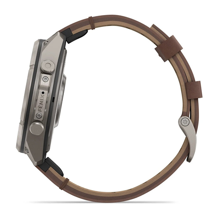 Garmin fēnix® 9 Pro 47mm Unisex Titanium with Walnut Leather Band AMOLED Display inReach® Technology Premium Connected Multisport GPS Smartwatch - 010-04336-40