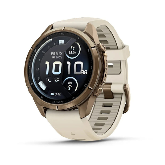 Garmin fēnix® 9 Pro 43mm Unisex Cream/Fog Gray Titanium With Gray Silicone Band AMOLED Display inReach® Technology Premium Connected Multisport GPS Smartwatch - 010-04335-20