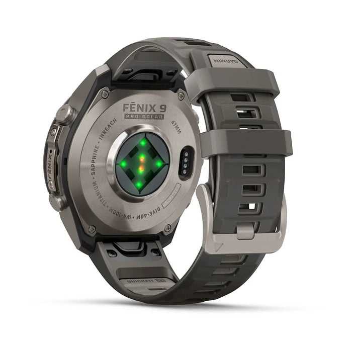 Garmin fēnix® 9 Pro Solar 47mm Unisex Pebble/Silver Titanium with Gray Silicone Band Solar Charged Display inReach® Technology Premium Multisport GPS Smartwatch - 010-04338-00
