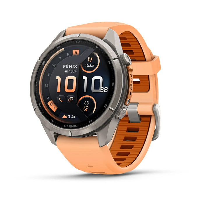 Garmin fēnix® 9 Pro 43mm Unisex Shell Pink/Autumn Orange Titanium With Orange Silicone Band AMOLED Display inReach® Technology Premium Connected Multisport GPS Smartwatch - 010-04335-00