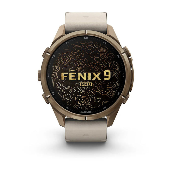 Garmin fēnix® 9 Pro 43mm Unisex Autumn Gold Titanium With Bone Leather Band AMOLED Display inReach® Technology Premium Connected Multisport GPS Smartwatch - 010-04335-40