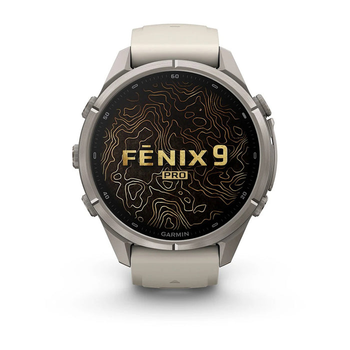 Garmin fēnix® 9 Pro 43mm Unisex Fog Gray Titanium With Dark Sandstone Silicone Band AMOLED Display inReach® Technology Premium Connected Multisport GPS Smartwatch - 010-04335-80
