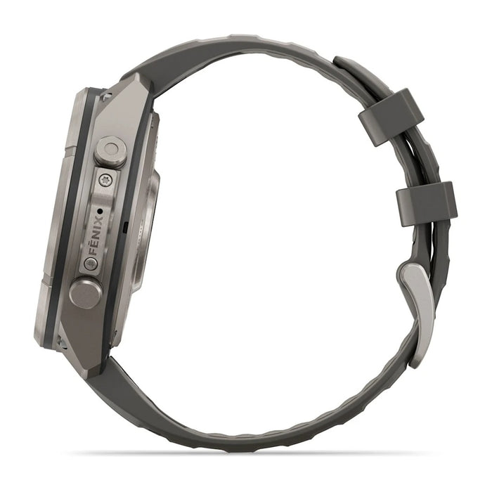 Garmin fēnix® 9 Pro Solar 47mm Unisex Pebble/Silver Titanium with Gray Silicone Band Solar Charged Display Premium Multisport GPS Smartwatch - 010-04338-05