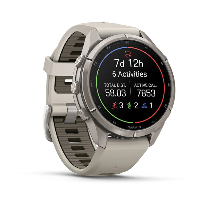 Garmin fēnix® 9 Pro 43mm Unisex Fog Gray Titanium With Dark Sandstone Silicone Band AMOLED Display inReach® Technology Premium Connected Multisport GPS Smartwatch - 010-04335-80