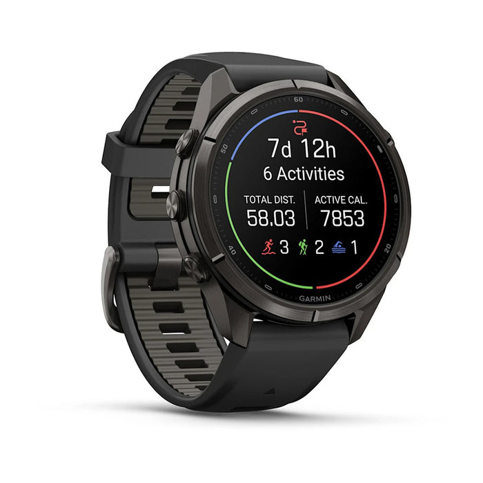 Garmin fēnix® 9 Pro 43mm Unisex Black/Pebble Gray Titanium With Black Silicone Band AMOLED Display inReach® Technology Premium Connected Multisport GPS Smartwatch - 010-04335-10