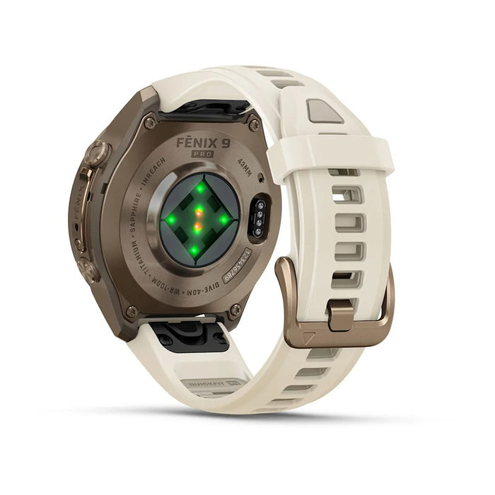 Garmin fēnix® 9 Pro 43mm Unisex Cream/Fog Gray Titanium With Gray Silicone Band AMOLED Display inReach® Technology Premium Connected Multisport GPS Smartwatch - 010-04335-20