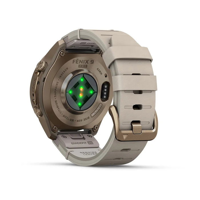 Garmin fēnix® 9 Pro 43mm Unisex Autumn Gold Titanium With Bone Leather Band AMOLED Display inReach® Technology Premium Connected Multisport GPS Smartwatch - 010-04335-40