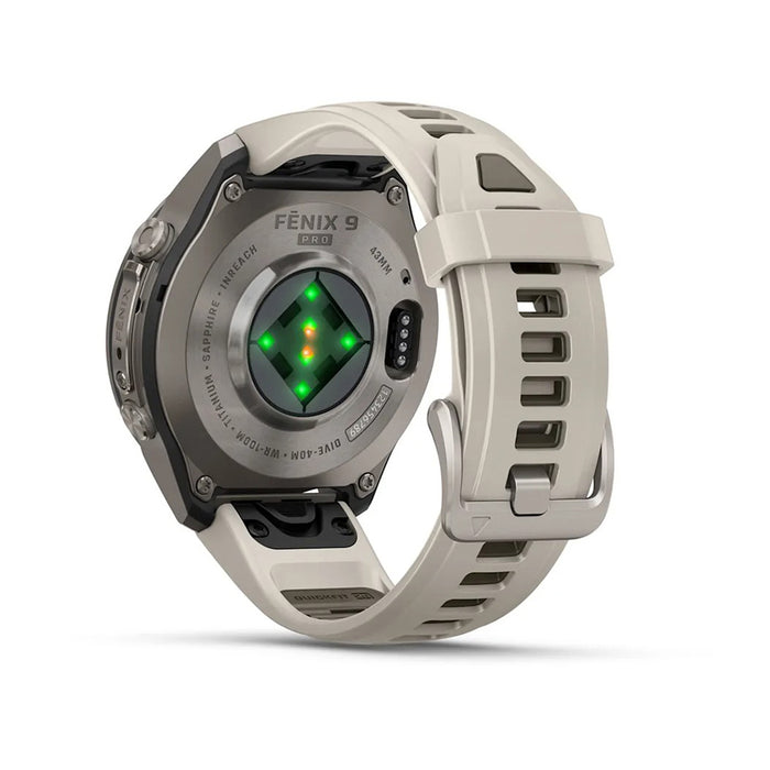 Garmin fēnix® 9 Pro 43mm Unisex Fog Gray Titanium With Dark Sandstone Silicone Band AMOLED Display inReach® Technology Premium Connected Multisport GPS Smartwatch - 010-04335-80
