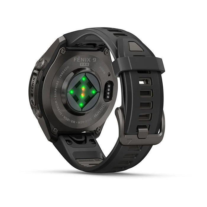 Garmin fēnix® 9 Pro 43mm Unisex Black/Pebble Gray Titanium With Black Silicone Band AMOLED Display inReach® Technology Premium Connected Multisport GPS Smartwatch - 010-04335-10