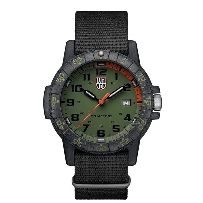 Luminox Men's Green Dial Black Leather Band Analog Swiss Quartz 44MM Military Watch - XS.0337