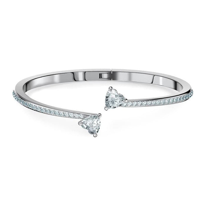 Swarovski Women's Heart-Shaped Clear Crystals On A Rhodium Finish Cuff Large Size Mesmera Bangle Bracelet - 5535289