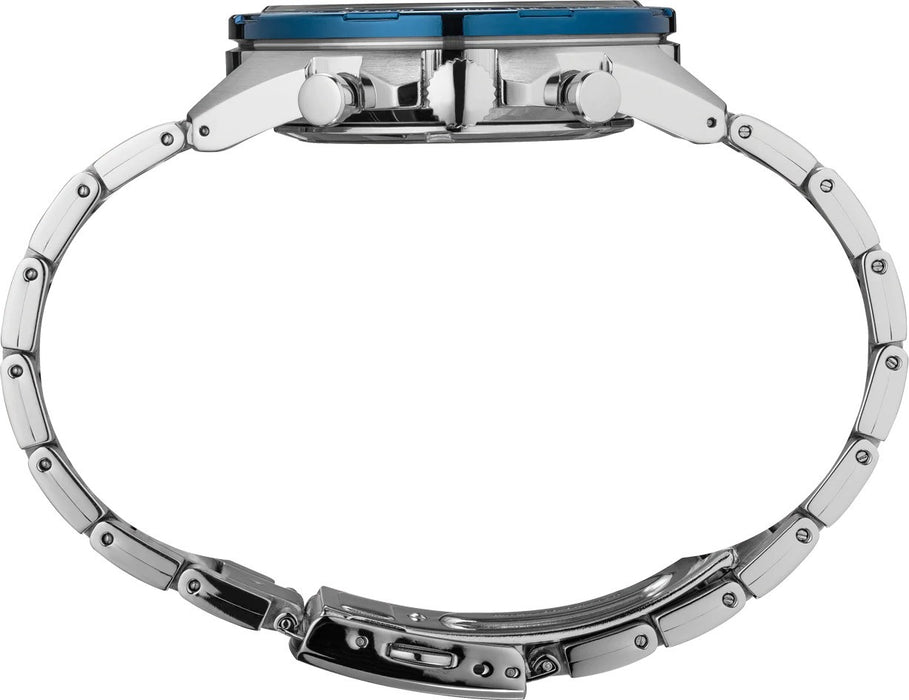Seiko Mens Essentials Stainless Steel Bracelet Black Blue Dial Chronograph Quartz Watch - SSB321