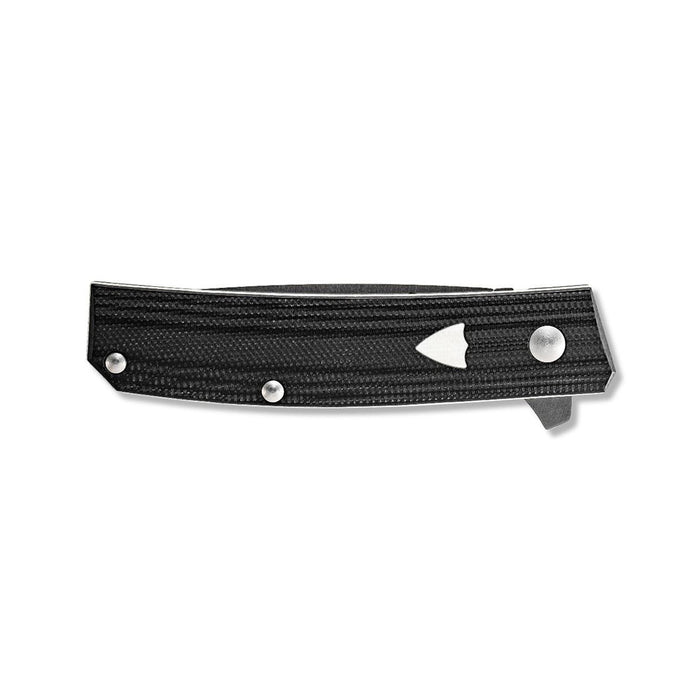 Benchmade Jared Oeser Tengu Flipper Knife Contoured Black G10 Handles with White G10 Accents CPM-20CV Satin Tanto Blade - BM-601