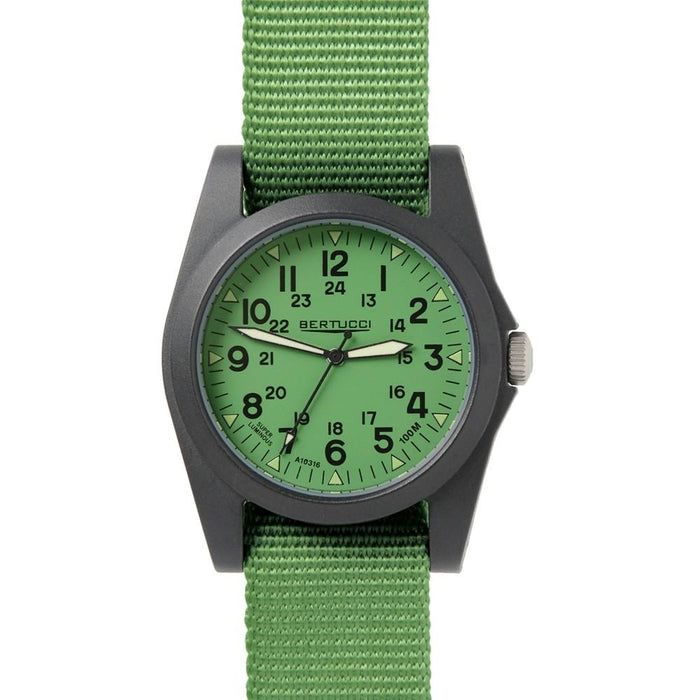 Bertucci Mens Fiber Reinforced Poly-Resin Case Green Dial Green Nylon Band Round Watch - 13360 - WatchCo.com
