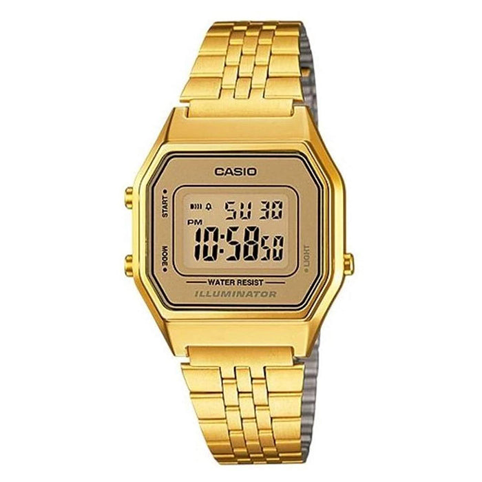 Casio Women's Mid-Size Gold Dial Band Digital Retro Stainless Steel Quartz Watch - LA680WGA-9DF