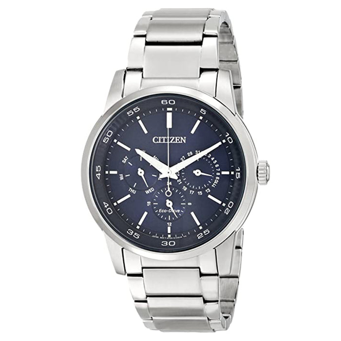 Citizen Mens Eco-Drive Blue Dial Silver Band Stainless Steel Chronograph Watch - BU2010-57L
