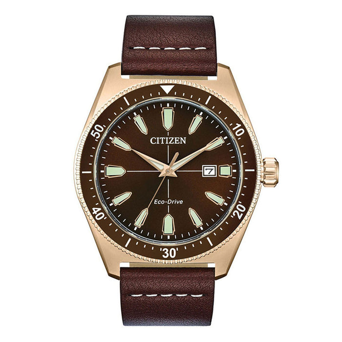 Citizen Brycen Eco Drive Mens Brown Leather Band Brown Quartz Dial Watch - AW1593-06X