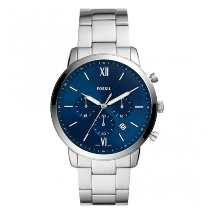 Fossil Mens Blue Dial Silver Band Stainless Steel Quartz Watch - FS5792
