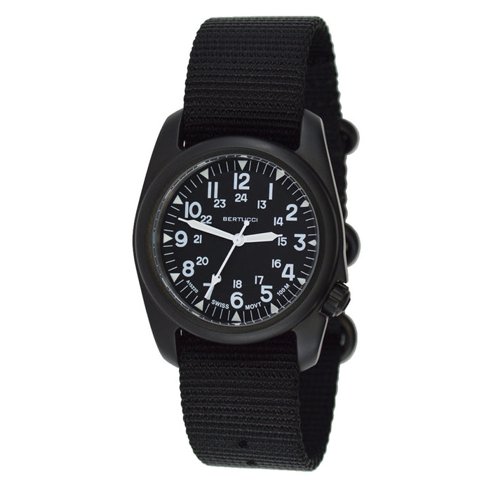 Bertucci A-2S Unisex Vintage Black Dial & Band Water Resistant Swiss Quartz Watch - 11509