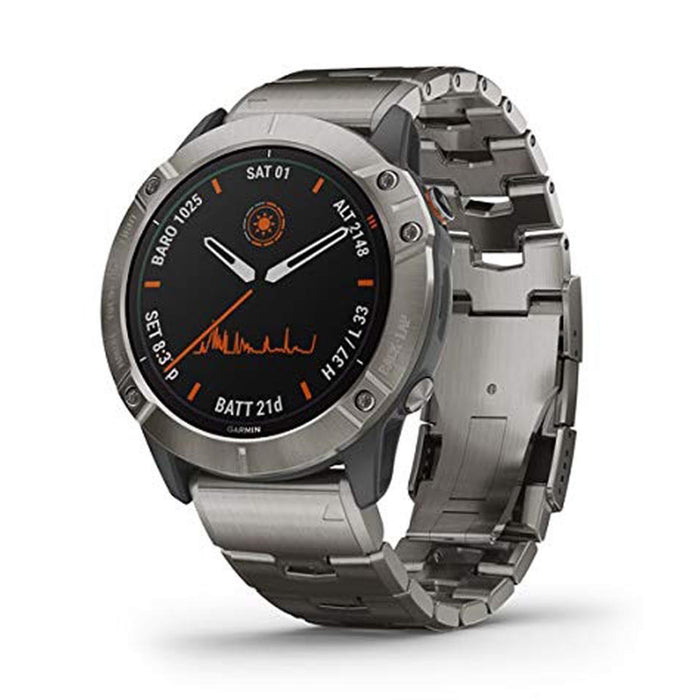 Garmin fenix 6X Pro Solar Silver Vented Titanium Bracelet Band Black Digital Dial GPS Smart Watch - 010-02157-23