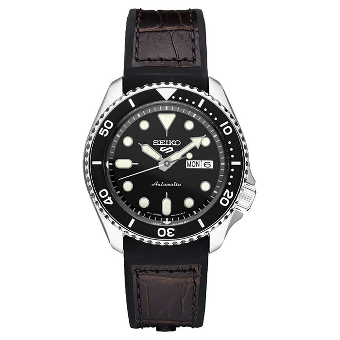 Seiko Mens Sports Brown Black Dial Silicone Band Stainless Steel Automatic Movement Watch -  SRPE21