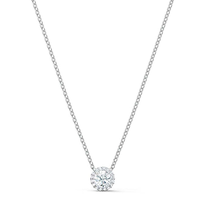 Swarovski Womens Circular Clear Crystal Clear Crystal Pavé Rhodium Plated Chain Angelic Pendant Necklace - SV-5567931