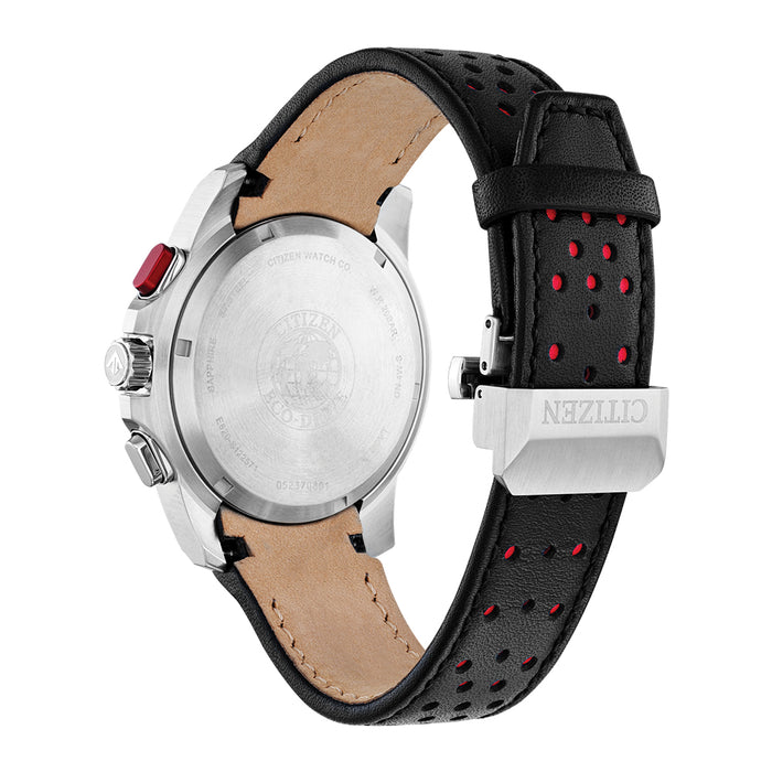 Citizen Mens Eco-Drive Black Dial Leather Strap Chronograph Watch - BL5570-01E