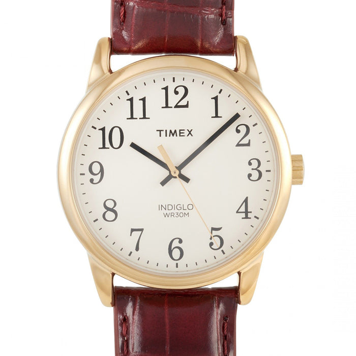 TIMEX Mens Eggshell Dial Gold-Tone Brown Leather Strap Watch - TW2R295