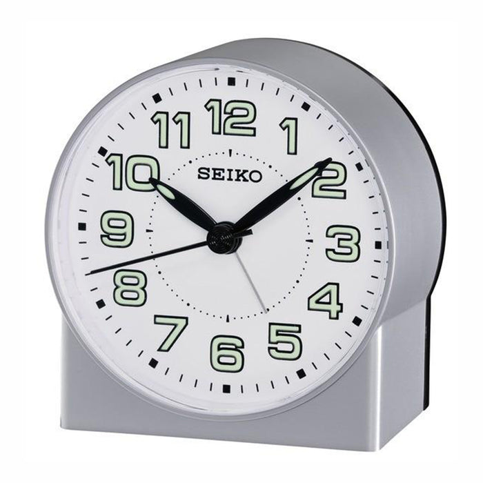 Seiko Analog Travel Silver Alarm Clock - Silver Hands - Silver Dial - QHE084SLH