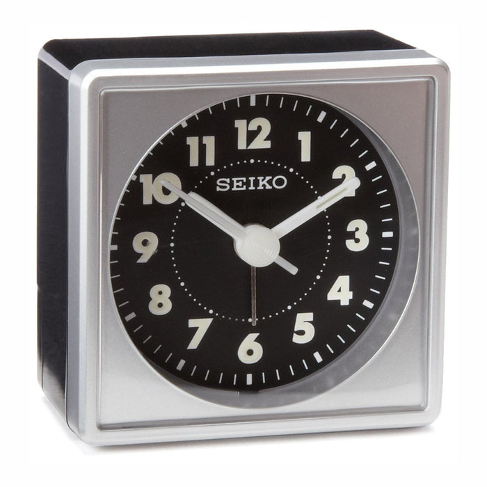 Seiko Black Dial Compact Lightweight Bedside 2 Square Alarm Clock - QHE083SLH
