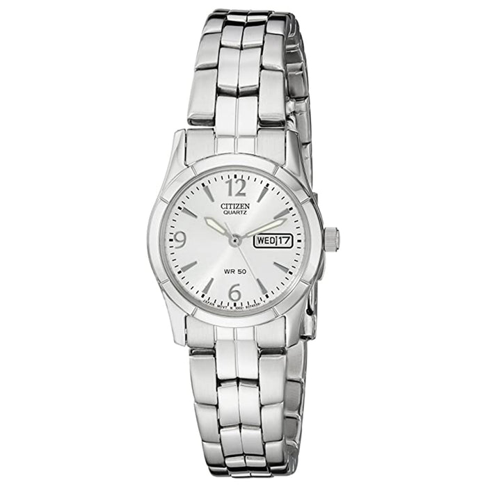 Citizen Womens Quartz Silver Dial Stainless Steel Band Day/Date Display Bracelet Watch - EQ0540-57A