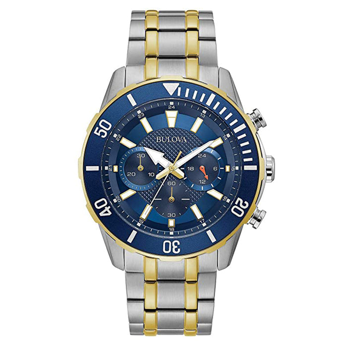 Bulova Mens Chronograph Blue Dial Band Two-Tone Bracelet Stainless Steel Watch - 98A246