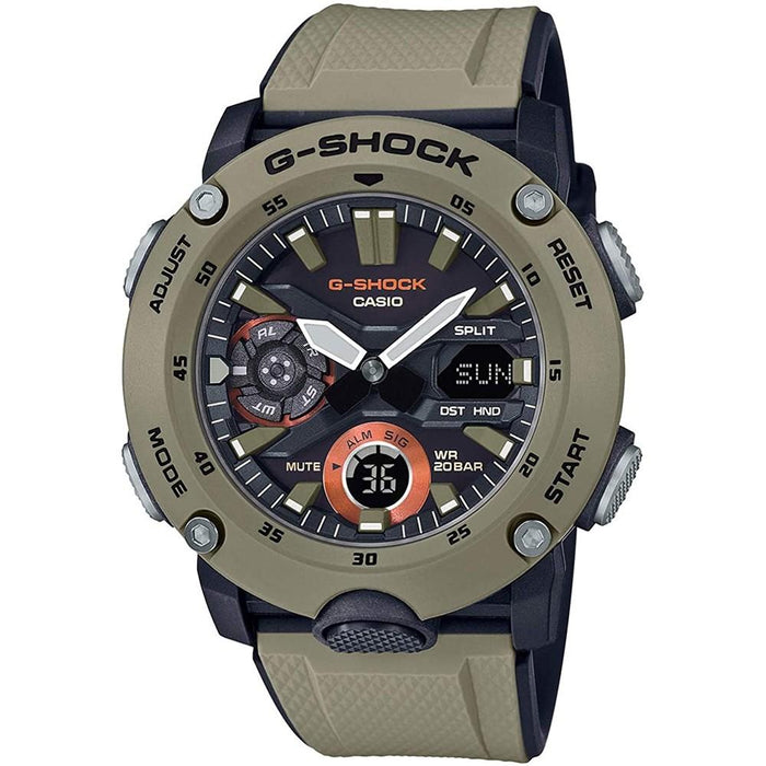 Casio Men's G-Shock Carbon Core Guard Beige Resin Band Black Analog-Digital Dial Quartz Watch - GA-2000-5ACR