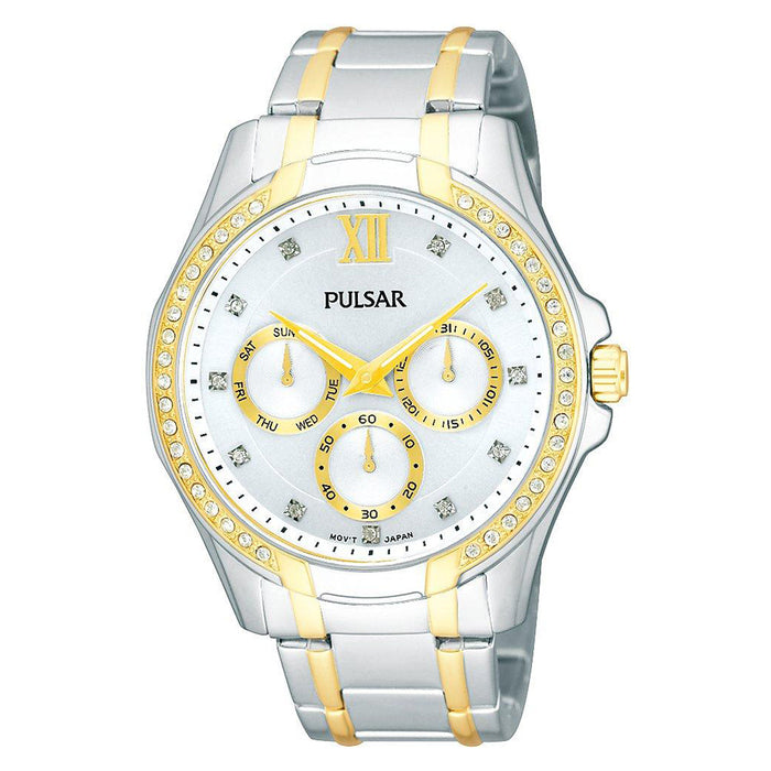 Pulsar Women's Crystal Multifunction Stainless Watch - Two-tone Bracelet - Silver Dial - PP6100