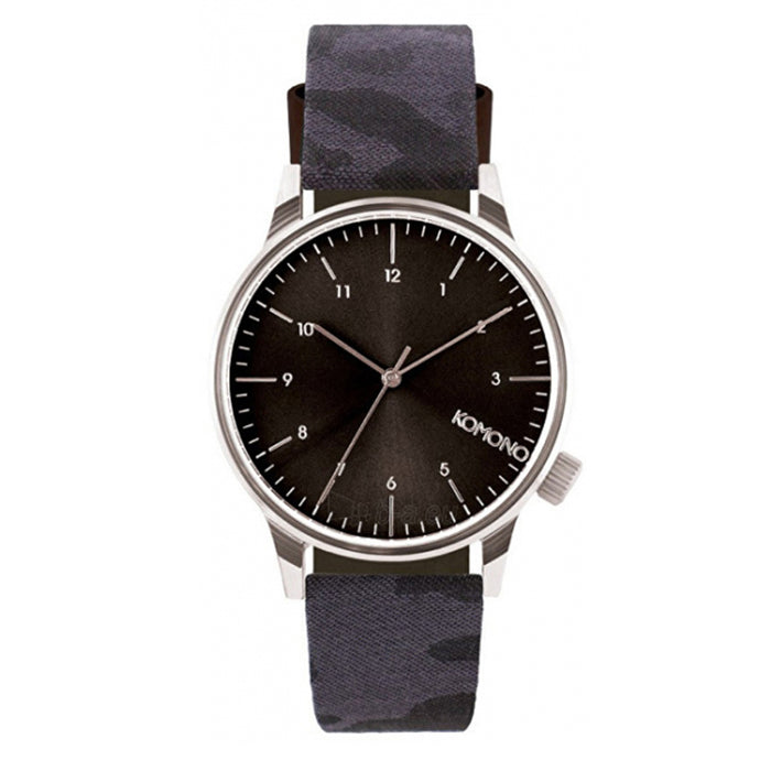 Komono Mens Stainless Steel Silver Case Black Fabric Wristband Round Watch - KOM-W2168