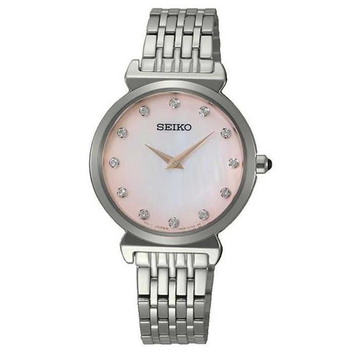 Seiko Womens Silver Stainless Steel Band Pink Quartz Dial Watch - SFQ803