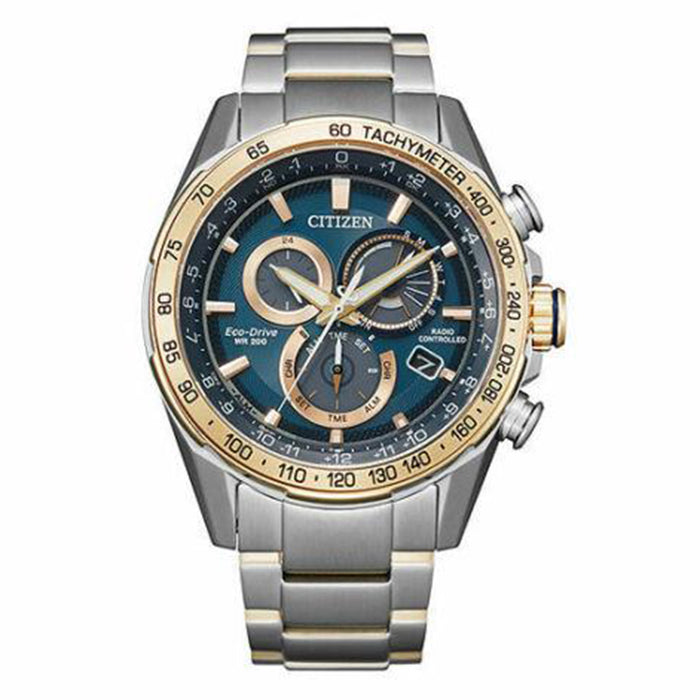 Citizen Mens Eco-Drive Chronograph Blue Dial Silver Stainless Steel Bracelet Watch - CB5916-59L