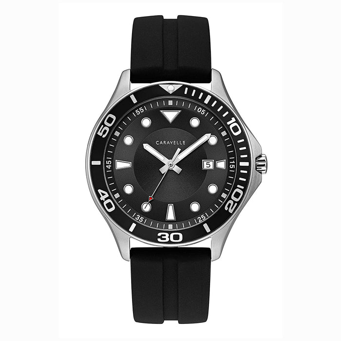 Caravelle Mens Black Silicone Band Black Quartz Dial Watch - 43B154