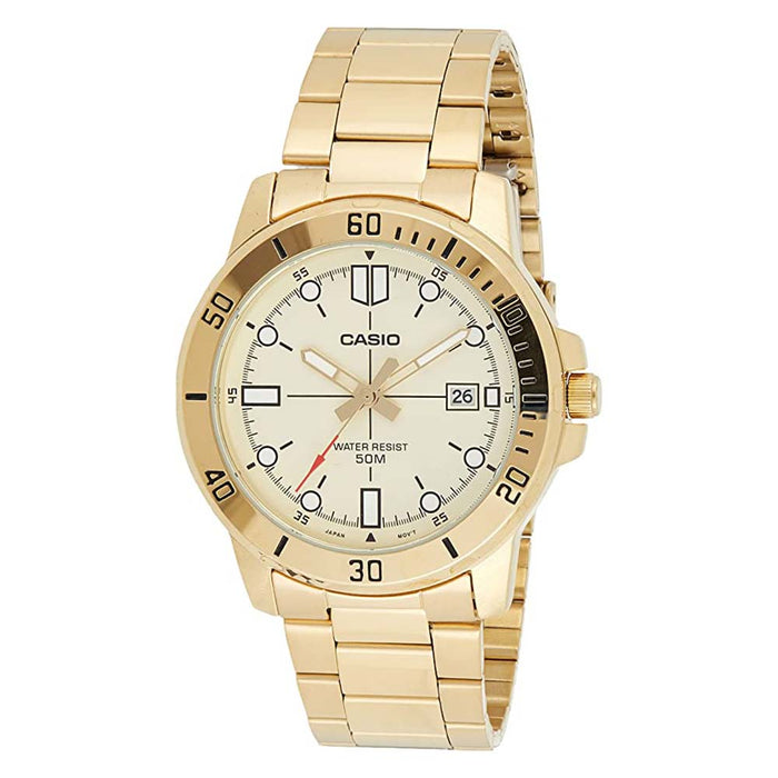 Casio Men's Gold Dial Stainless Steel Band Japanese Quartz Watch - MTP-VD01G-9EVUDF