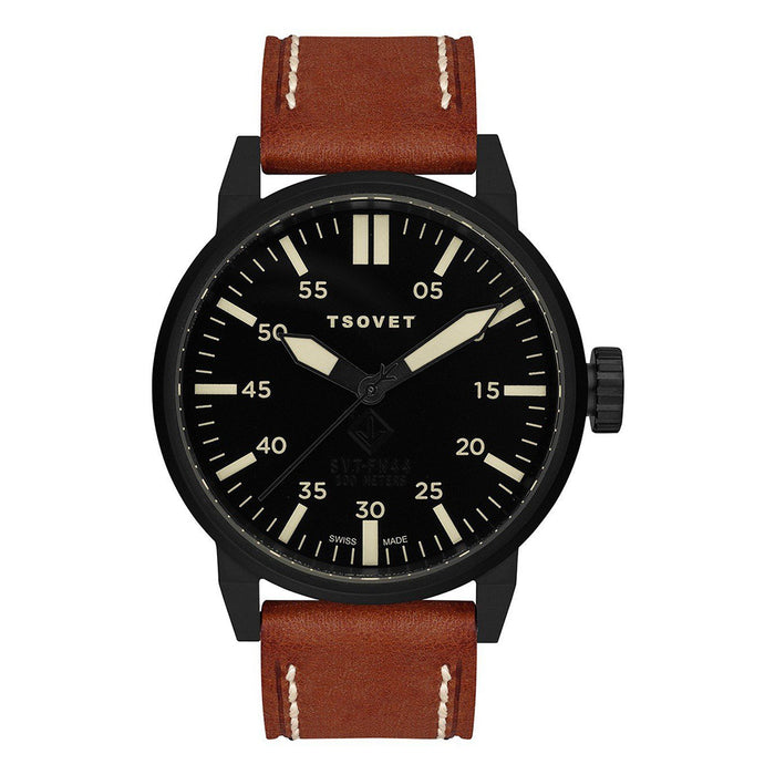 TSOVET Men's SVT-FW44 Analog Stainless Watch - Brown Leather Strap - Black Dial - FW331011-03