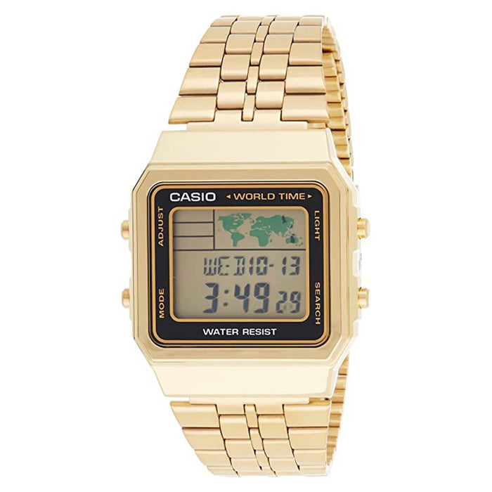 Casio Men's Gray Dial Gold Stainless Steel Band with World Time Quartz Watch - A500WGA-1DF