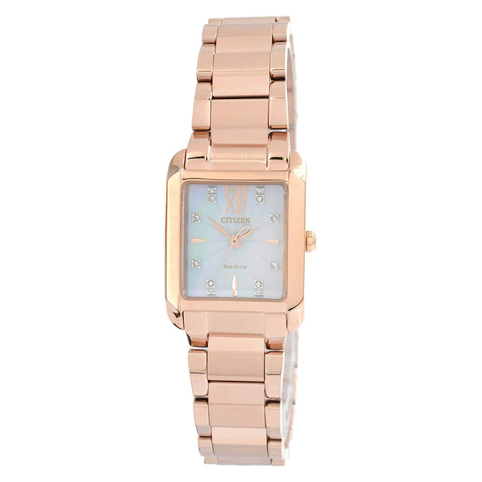 Citizen Womens Eco-Drive Pink Band Bianca Crystal Rose Gold-Tone Watch - EW5553-51D