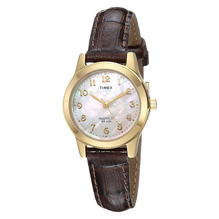 Timex Womens Essex Avenue Mother of Pearl Dial Brown Band Croco Pattern Leather Strap Watch - TW2R63600