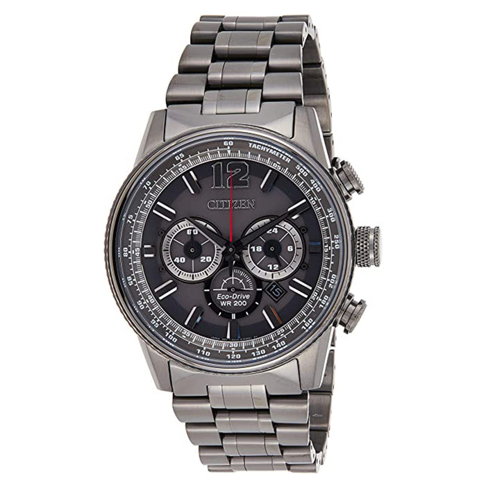 Citizen Mens Nighthawk Eco-Drive Black Dial Gray Band Stainless Steel Watch - CA4377-53H