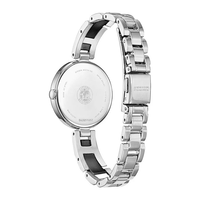 Citizen Womens Eco-Drive Axiom Black Dial Silver-Tone Bangle Watch - EX1538-50E