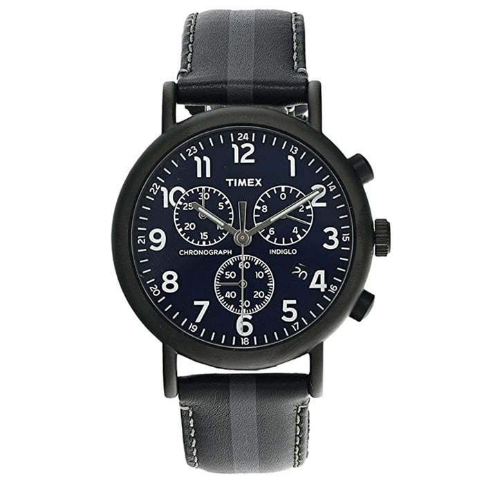 Timex Men's Weekender Black Dial Leather Strap Chronograph Watch - 3C8400